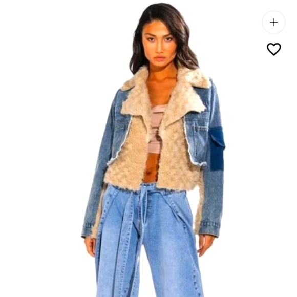 Azalea Wang mix it up cropped shearling denim jacket small NWT - Picture 1 of 11